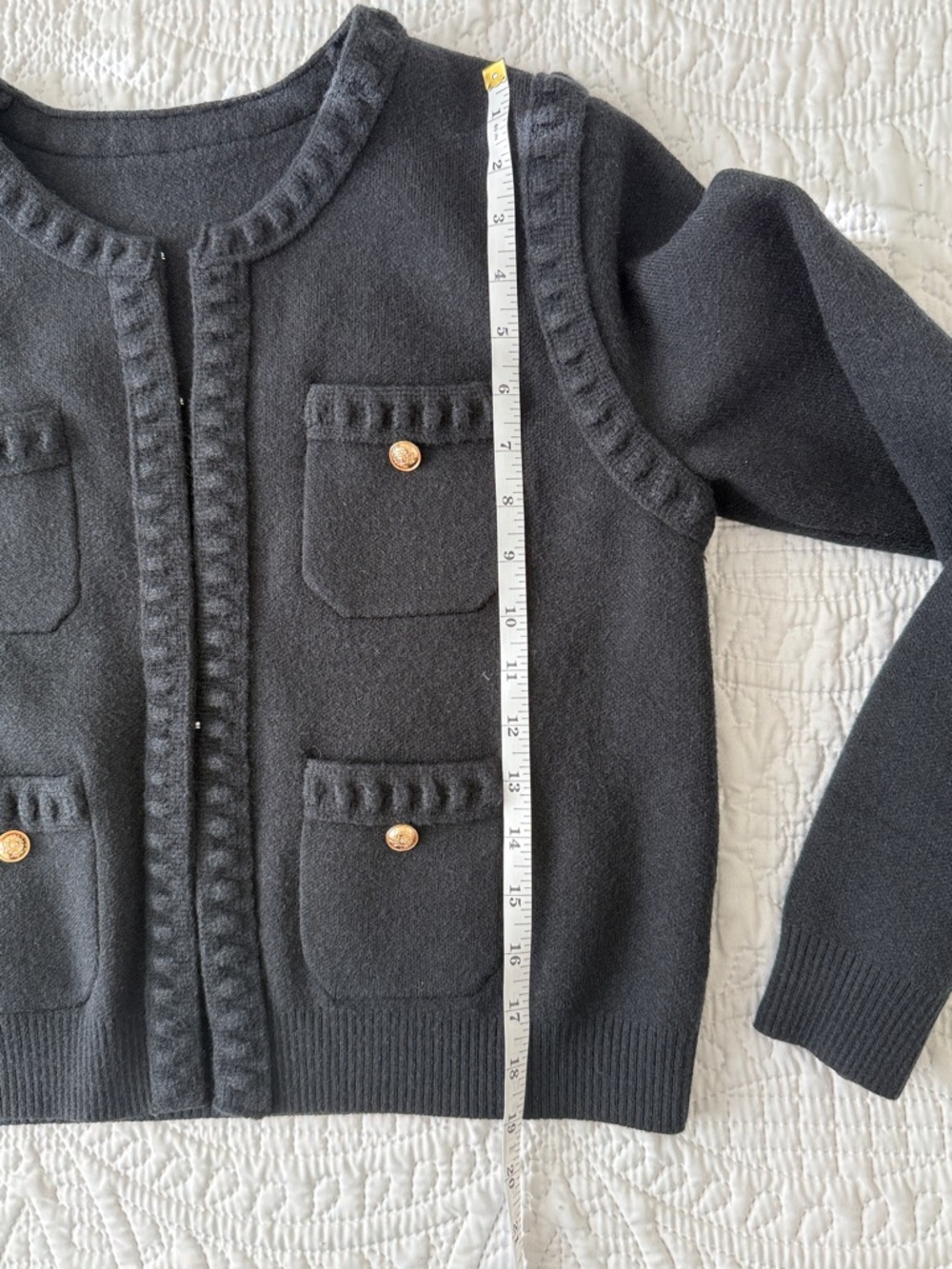 Classic Black Knit Cardigan with Gold Buttons - Picture 5 of 8